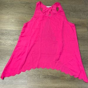 Homage Women’s Hot Pink Scalloped Open Back Tank Blouse, size medium